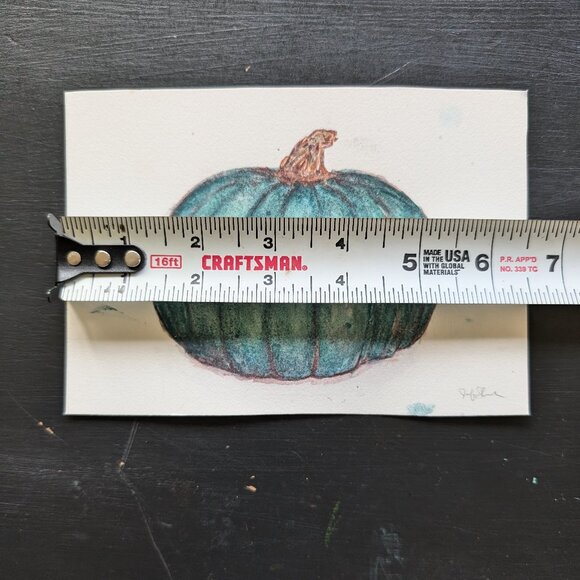 Original Watercolor Bluish Turquoise Green Minimalist Squash Painting - Picture 5 of 5